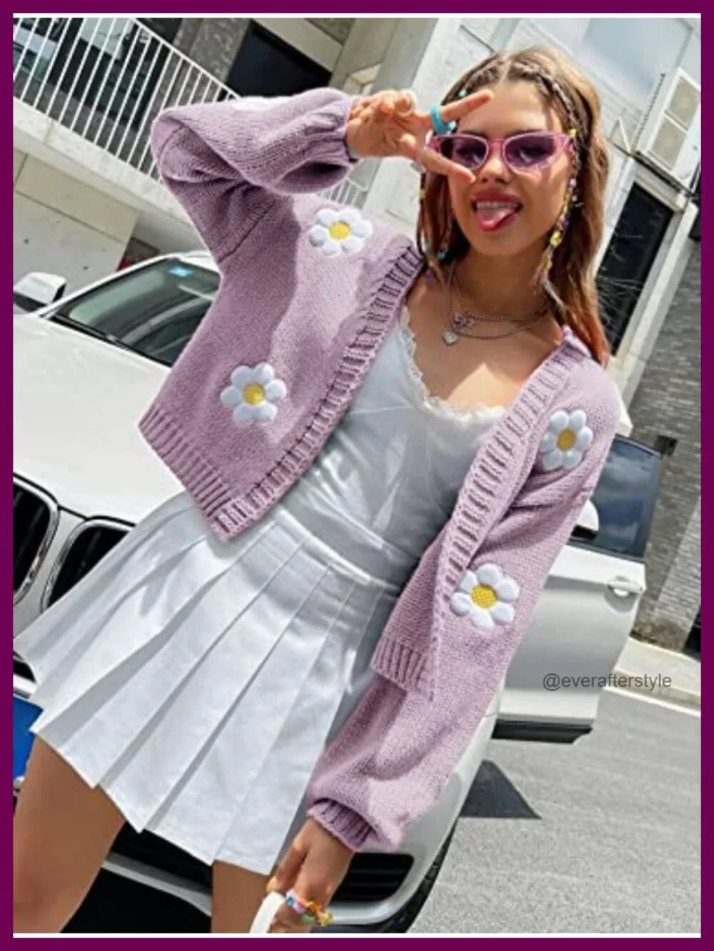 Women Floral Cropped Cardigan Sweater Y2K Coquette
